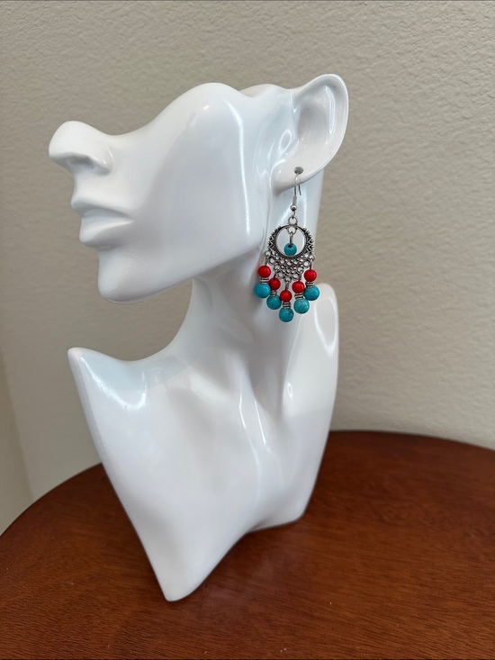 Fashion Jewelry Jewelry - Fashion Jewelry Turquoise and Red Beaded Chandelier Earrings